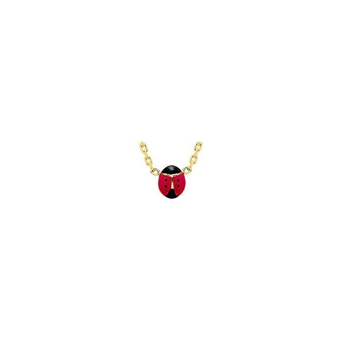 LADYBUG - Collier coccinelle en plaqué or & laque noire & rouge