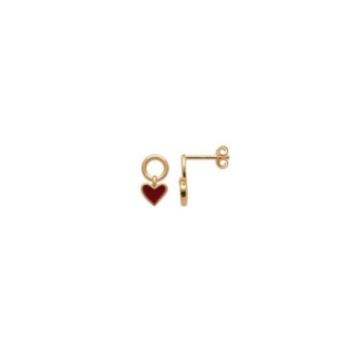 HORTIA - Boucles d'oreilles cœur en plaqué or & émail rouge : puces pour  femme